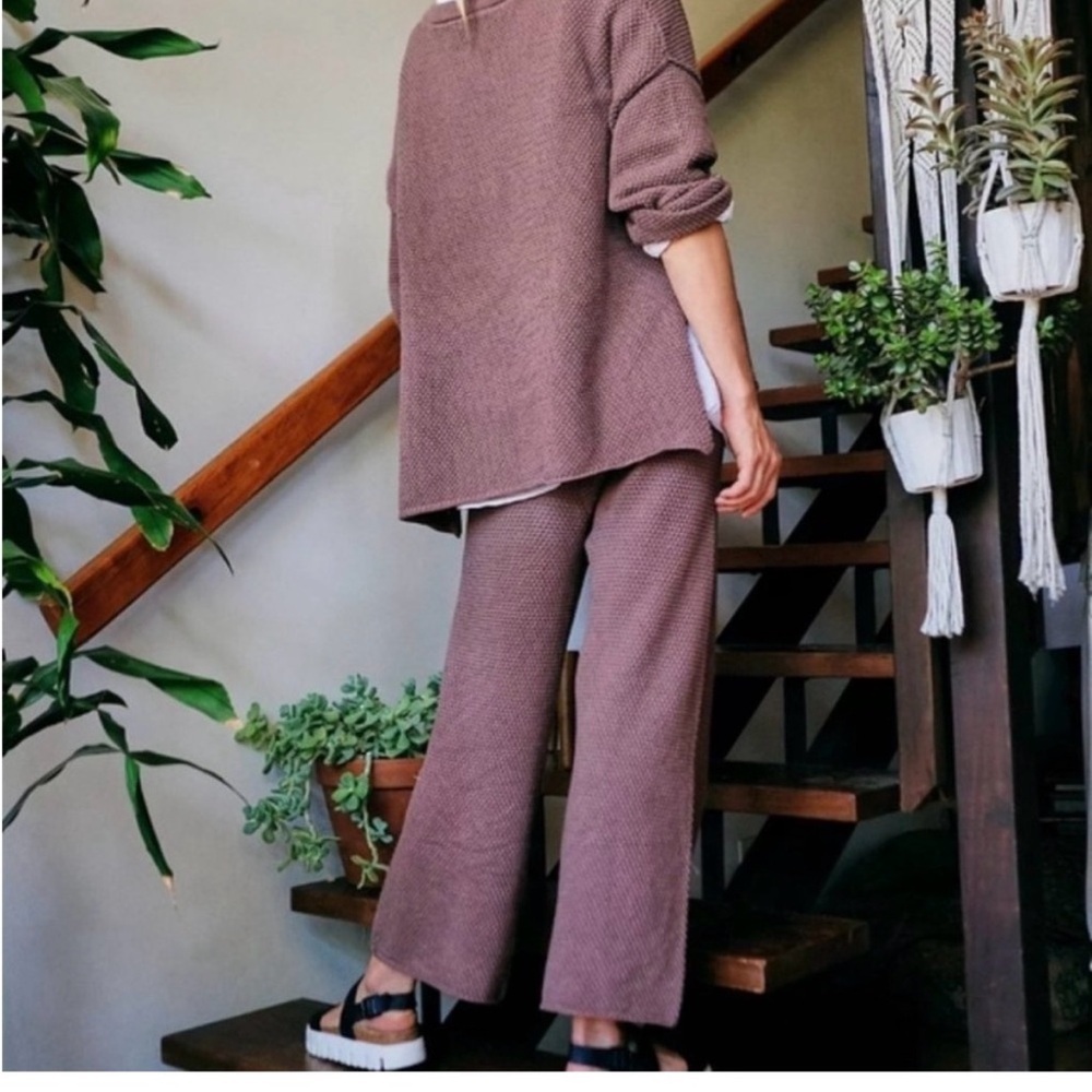 Free Peopl Hailee Sweater Set Waffle Knit  XS Cozy Henley Wide Leg Pant Beach - Picture 4 of 11